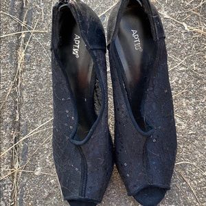 Black high heeled shoes